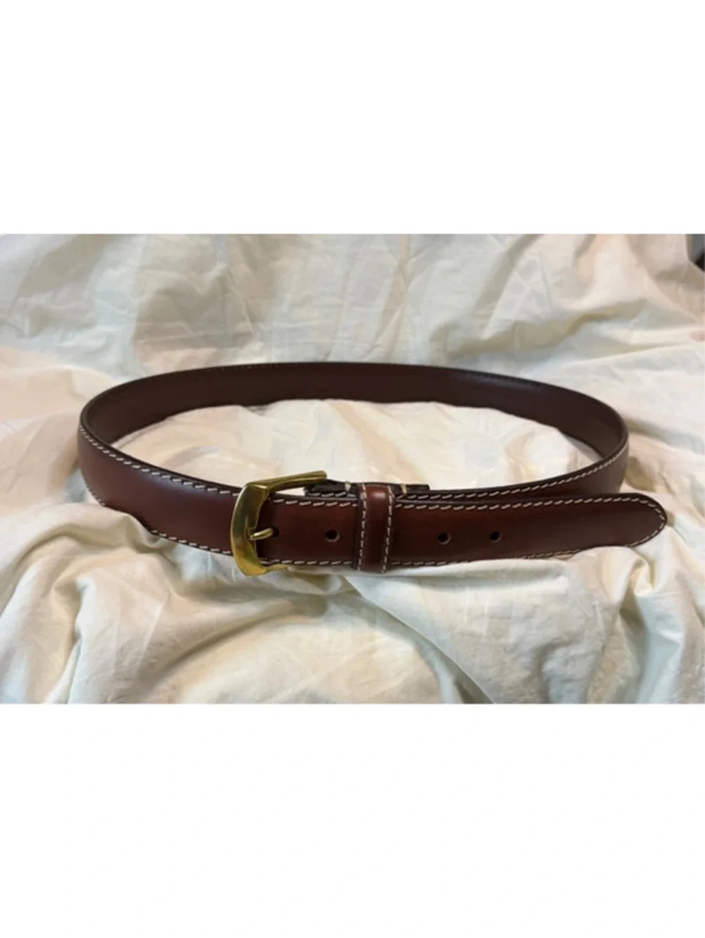 Vintage Chaps Ralph Lauren Brown Leather Belt Brass Buckle 38 Preppy Old Money